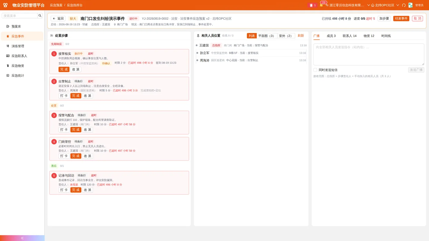 应急指挥台：步骤、人员位置、广播